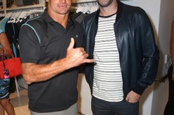 Professional surfer Laird Hamilton and 'Gangland Undercover' actor Sacha Baron Cohen attend the launch of Laird Apparel by Laird Hamilton at Ron Robinson on October 22, 2015 in Santa Monica, California. 