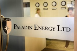 Paladin Energy Ltd. logo is displayed at the company's reception in Perth, Australia.