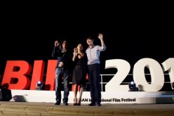 Cho Sung Kyu, Ye Ji Won and Kim Tae Woo attend Outdoor Greeting 'The Winter of the Year was Warm' during the 17th Busan International Film Festival (BIFF) at the Haeundae Beach on October 7, 2012. 