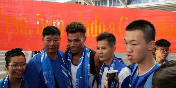 Junior Urso (center) is the hero for Guangzhou R&F's latest win in the Chinese Super League.
