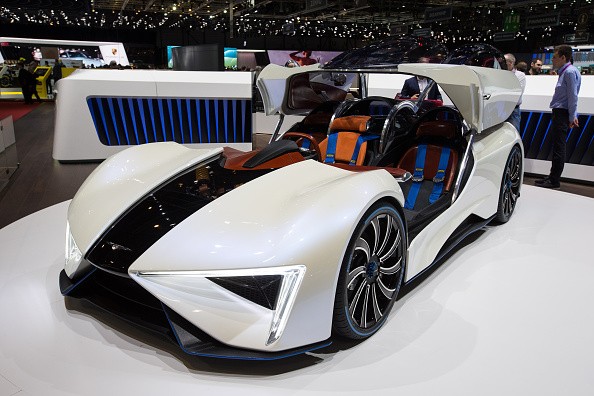 A Techrules Ren concept car at the 87th International Motor Show in Geneva, Switzerland.