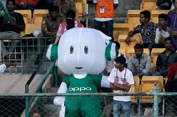 An Oppo mascot is seen in the stands during the ICC World Twenty20 India 2016 match between Sri Lanka and West Indies at M. Chinnaswamy Stadium on March 20, 2016 in Bangalore, India.
