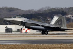 U.S. stealth fighters and F-22 jets fly over North Korea.