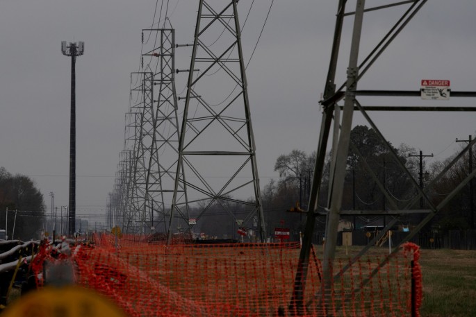 Overhead power lines are seen during record-breaking temperatures in Houston, Texas, U.S.