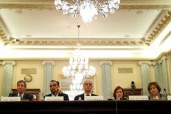 Federal Trade Chairman Joseph Simons, (L), Federal Trade Commissioners (2nd L-R),