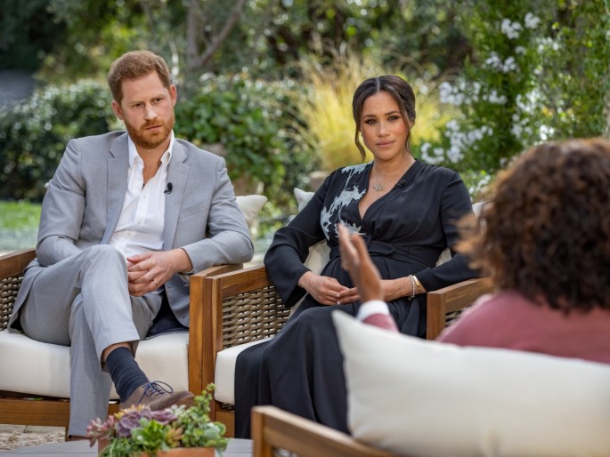  Britain's Prince Harry and Meghan, Duchess of Sussex, are interviewed by Oprah Winfrey in this undated handout photo.