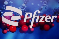 Pfizer logo pictured outside their building in Manhattan, New York City, New York, U.S.,