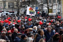 Protesters attend a rally against the government's restrictions following the coronavirus disease (COVID-19) outbreak in Berlin, Germany,