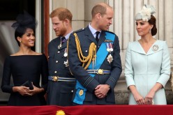 Britain's Meghan, Duchess of Sussex, Prince Harry, Prince William, Catherine, Duchess of Cambridge stand on the balcony of Buckingham Palace