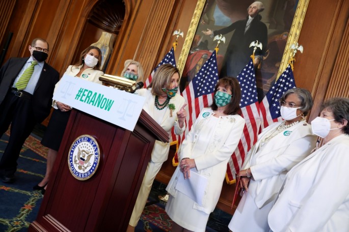 U.S. House Speaker Nancy Pelosi (D-CA), with Rep. Jerry Nadler (D-NY), Rep. Veronica Escobar (D-TX), Rep. Carolyn Maloney (D-NY), Rep. Jackie Speier (D-CA), Rep. Brenda Lawrence (D-MI) 