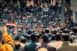 This still image from video shows crowds of mourners taking part in the funerals of protesters killed in earlier clashes in Deraa