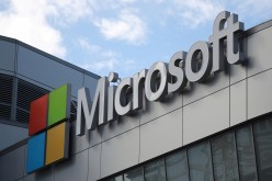 A Microsoft logo is seen in Los Angeles, California U.S.
