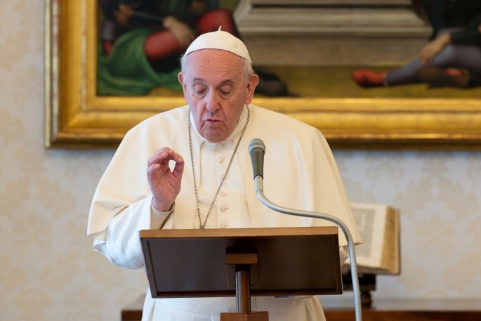 Pope Francis leads Angelus prayer at the library of the Apostolic Palace in the Vatican