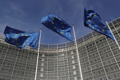 European Union flags flutter outside the European Commission headquarters in Brussels, Belgium