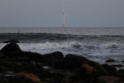 One of the Block Island Wind Farm structures, part of the first commercial offshore wind farm in the United States, 