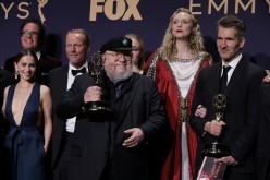 71st Primetime Emmy Awards - Photo Room – Los Angeles, California, U.S., September 22, 2019 - George R.R. Martin (C) and the cast and crew of Game of Thrones