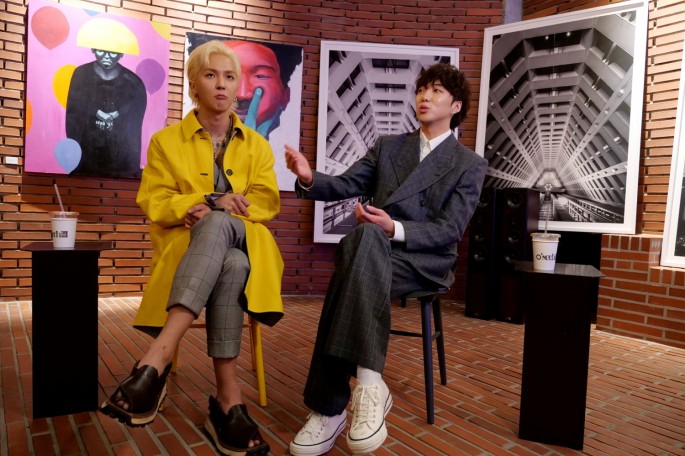 MINO and KANG SEUNG YOON attend an interview with Reuters at a cafe in Seoul, South Korea 