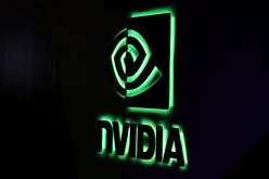 A NVIDIA logo is shown at SIGGRAPH 2017 in Los Angeles, California, U.S