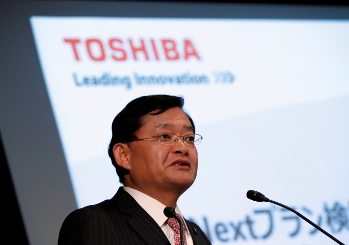 Toshiba Corp's CEO Nobuaki Kurumatani attends a news conference at the company's headquarters in Tokyo, Japan