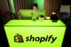 An employee works at Shopify's headquarters in Ottawa, Ontario, Canada