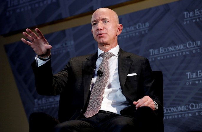 Jeff Bezos, president and CEO of Amazon and owner of The Washington Post, speaks at the Economic Club of Washington DC's "Milestone Celebration Dinner" in Washington, U.S.