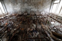 Children's beds are seen in a kindergarten near the Chernobyl Nuclear Power Plant in the abandoned city of Pripyat, Ukraine
