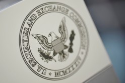 The U.S. Securities and Exchange Commission logo adorns an office door at the SEC headquarters in Washington,
