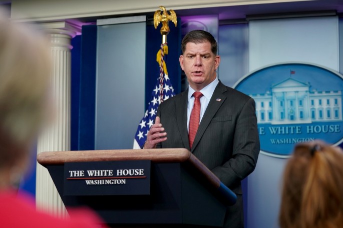 Secretary of Labor Marty Walsh speaks during a news conference at the White House in Washington, U.S.