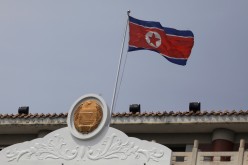 The North Korean flag flutters at the North Korea consular office in Dandong, Liaoning province, China