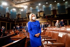 Rep. Liz Cheney (R-WY) waits for the arrival of President Joe Biden before he addresses a joint session of Congress in Washington, U.S.