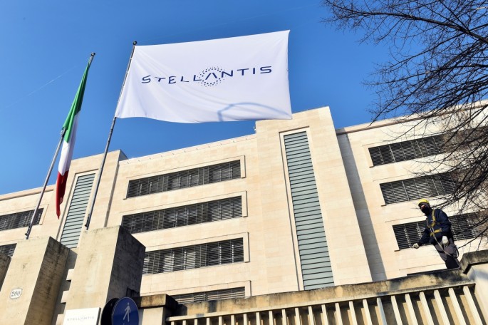 The logo of Stellantis, the world's fourth-largest automaker which starts trading in Milan and Paris after Fiat Chrysler and Peugeot maker PSA finalised their merger,