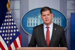 Secretary of Labor Marty Walsh speaks during a news conference at the White House in Washington, U.S.