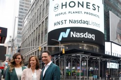 Jessica Alba, actor and businesswoman, Nick Vlahos, CEO of The Honest Company, and Adena Friedman, President and CEO of Nasdaq, 