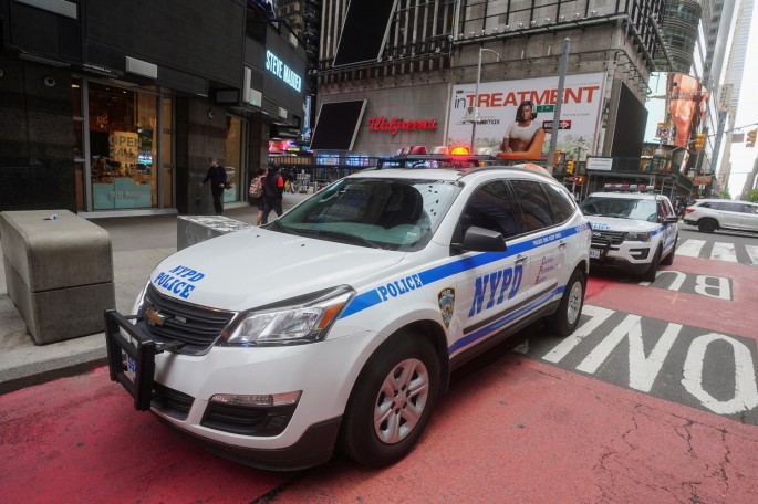 A police car is pictured in Times Square in the Manhattan borough of New York City, New York, U.S.
