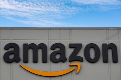 The Amazon logo is seen outside its JFK8 distribution center in Staten Island, New York, U.S.