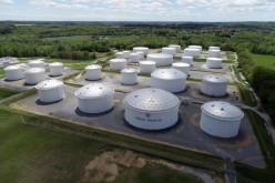 Holding tanks are seen in an aerial photograph at Colonial Pipeline's Dorsey Junction Station in Woodbine, Maryland, U.S.