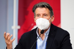 World Athletics President Sebastian Coe speaks to media at the Olympic Stadium during the Athletics test event for Tokyo 2020 Olympic Games in Tokyo,