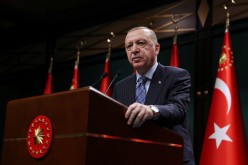 Turkish President Tayyip Erdogan gives a statement after a cabinet meeting in Ankara, Turkey