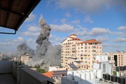 Smoke rises following an Israeli air strike, amid a flare-up of Israeli-Palestinian violence