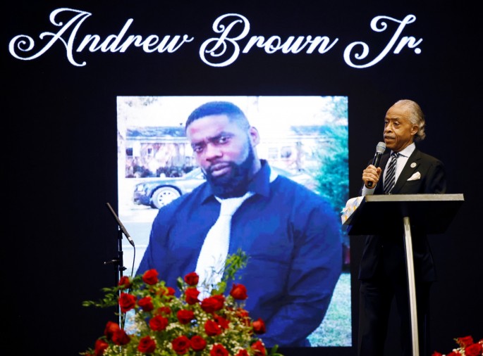 Reverend Al Sharpton delivers the eulogy at the funeral for Andrew Brown Jr. in Elizabeth City, North Carolina, U.S