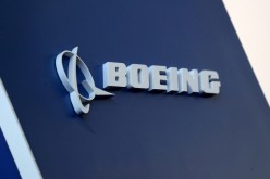 The Boeing logo is pictured at the Latin American Business Aviation Conference & Exhibition fair (LABACE) at Congonhas Airport in Sao Paulo