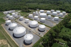 Holding tanks are seen in an aerial photograph at Colonial Pipeline's Dorsey Junction Station in Woodbine, Maryland, U.S