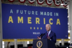 U.S. President Joe Biden delivers remarks after touring Ford Rouge Electric Vehicle Center in Dearborn, Michigan, U.S.,