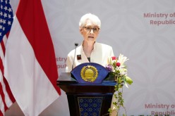U.S. Deputy Secretary of State Wendy Sherman speaks during a press briefing with Indonesian Deputy Foreign Minister Mahendra Siregar following their meeting