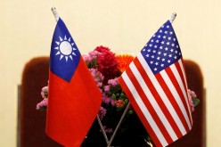 Flags of Taiwan and U.S. are placed for a meeting in Taipei, Taiwan