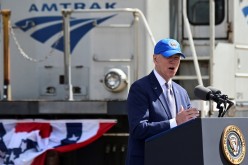 U.S. President Joe Biden delivers remarks at an event marking Amtrak's 50th Anniversary, at the 30th Street Station in Philadelphia, Pennsylvania, U.S.