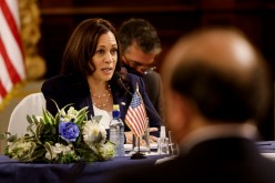 U.S. Vice President Kamala Harris speaks during a bilateral meeting with Guatemala's President Alejandro Giammattei (not pictured)