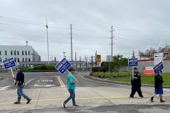  United Steelworkers (USW) union members picket outside Exxon Mobil's oil refinery amid a contract dispute in Beaumont, Texas, U.S.,