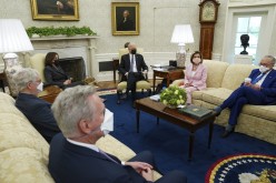 U.S. President Joe Biden holds an infrastructure meeting with top congressional leaders House Minority Leader Kevin McCarthy, Senate Minority Leader Mitch McConnell