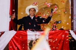 Peruvian presidential candidate Pedro Castillo addresses supporters in Lima, Peru,